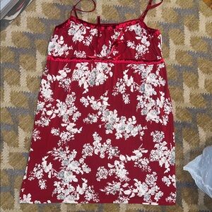GAP Red Floral Satin-Trim Chemise Nightdress